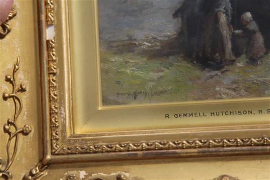 Robert Gemmell Hutchison (1855–1936) Mother and child beside a hut 5 x 6.5in.
